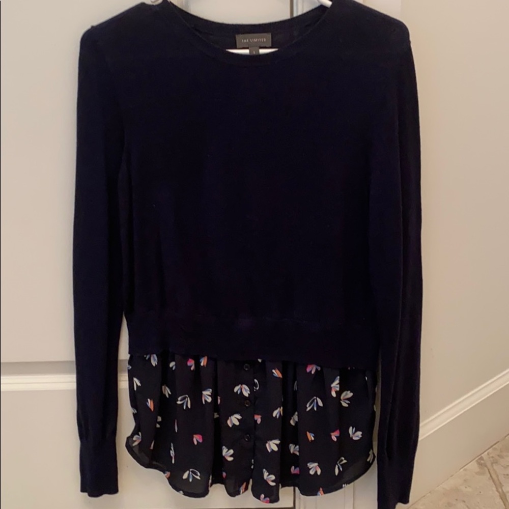 The Limited Navy Mixed Media Top, Small, Worn Once